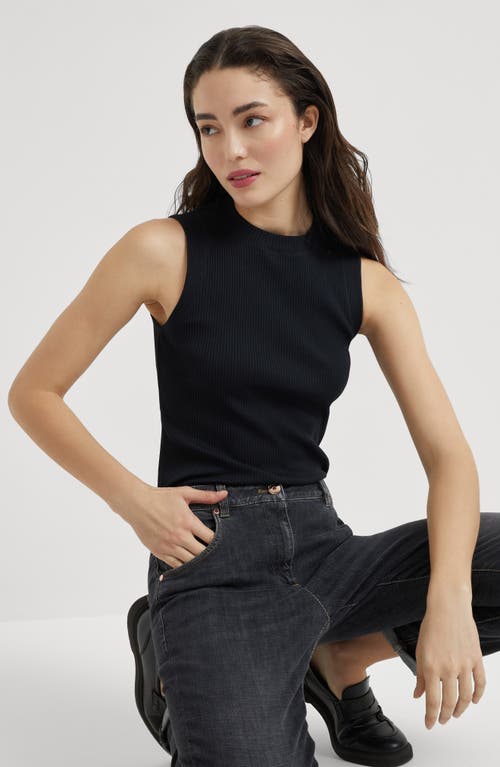 Brunello Cucinelli Ribbed Jersey Top In Black