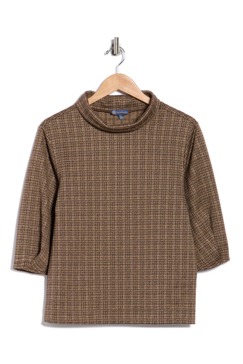 Plaid Mock Neck Crop Top, Alternate, color, BROWN MULTI