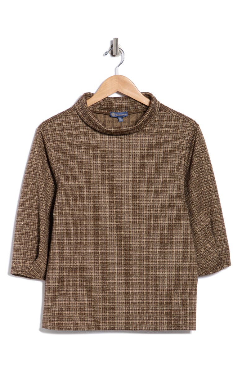 Democracy Plaid Mock Neck Crop Top, Alternate, color, Brown Multi