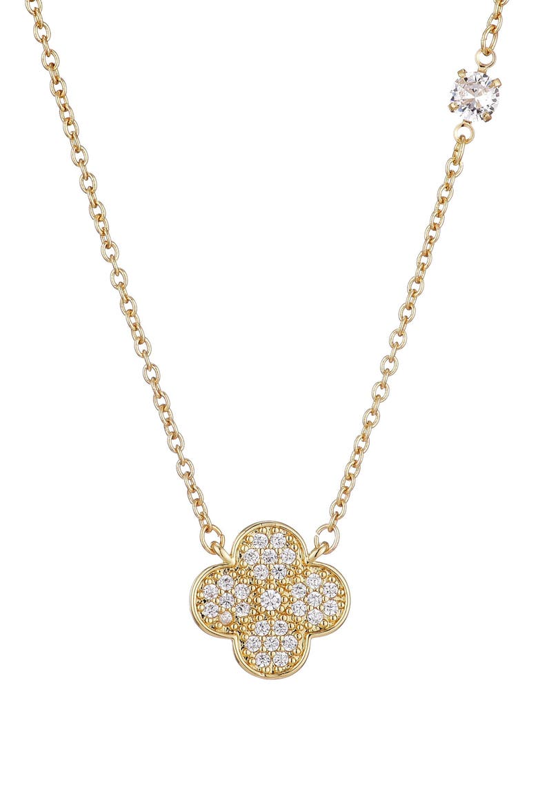 CZ Clover Pendant Necklace, Main, color, GOLD