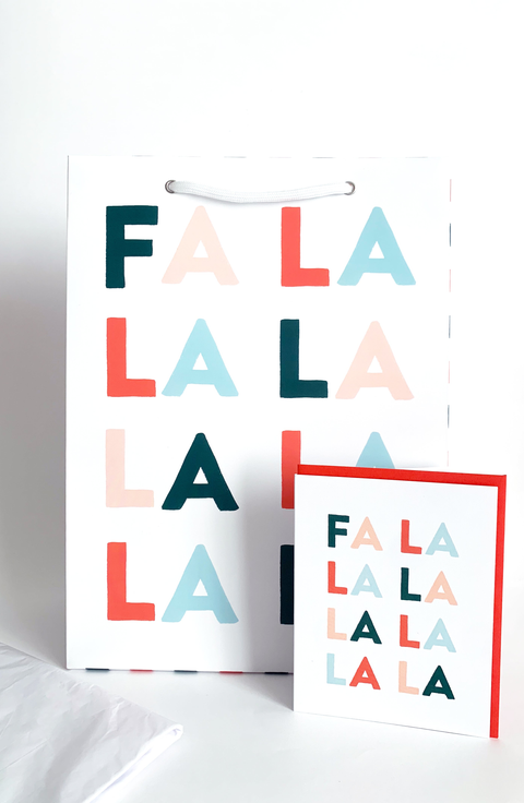 FA LA LA Checkered Holiday Gift Bag Card Set