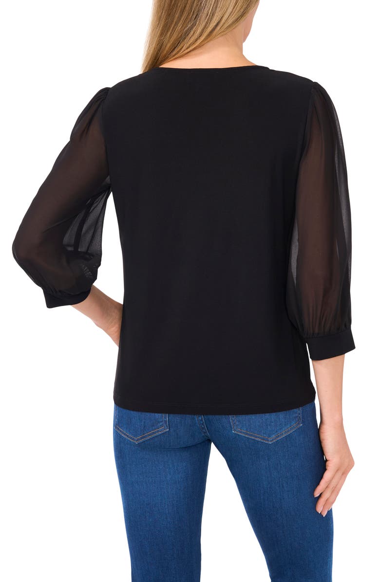 CeCe Balloon Sleeve Mixed Media Top, Alternate, color, 