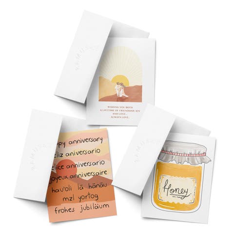 Wedding Greeting Card Pack (3ct) "Happy Anniversary, Honey, Sunset Walk"