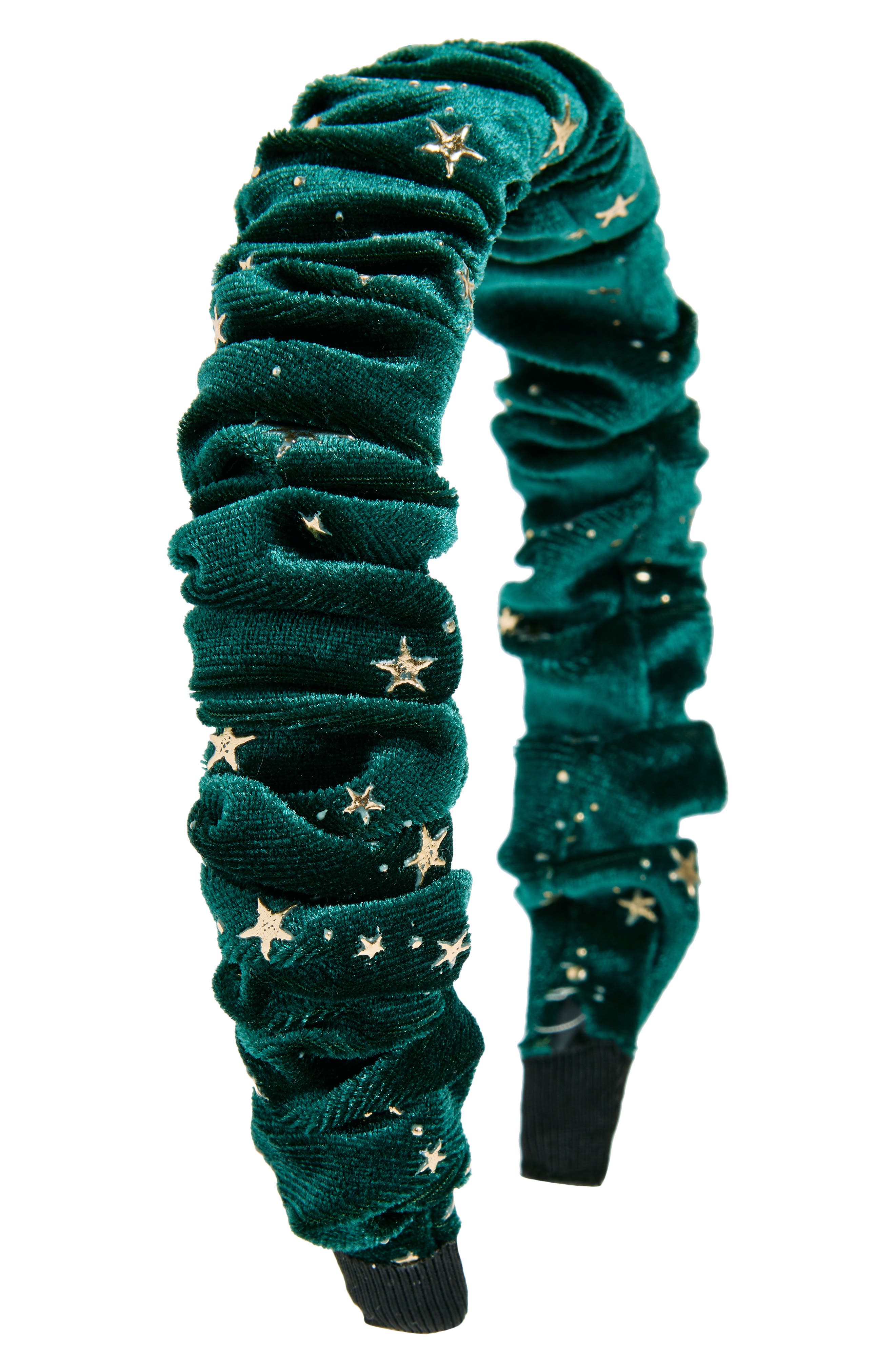 Cara Kids' Star Embellished Ruched Velvet Headband in Green 