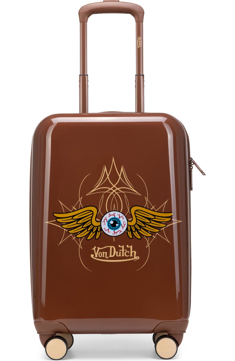 Von Dutch Eyeflight Expandable Hardside Spinner Carry-on Suitcase, Main, color, Brown