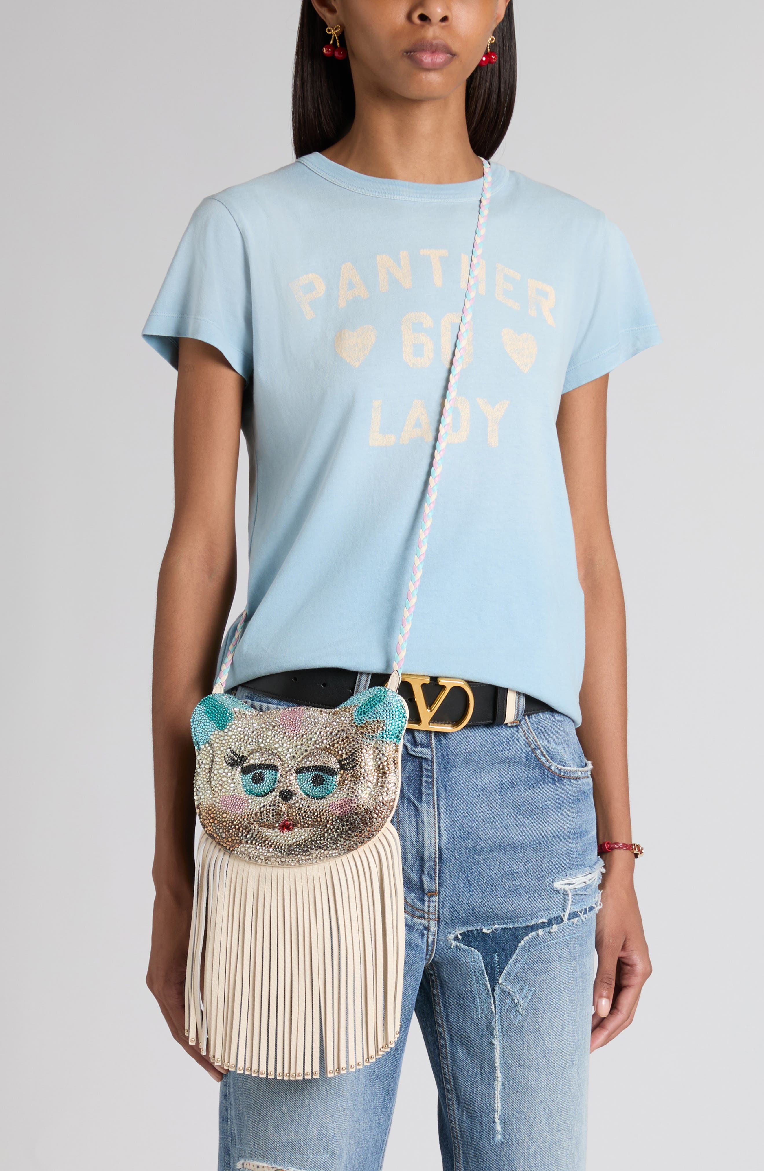 Valentino Garavani Le Chat De La Maison Shoulder Bag, Main, color, Ivory Multi