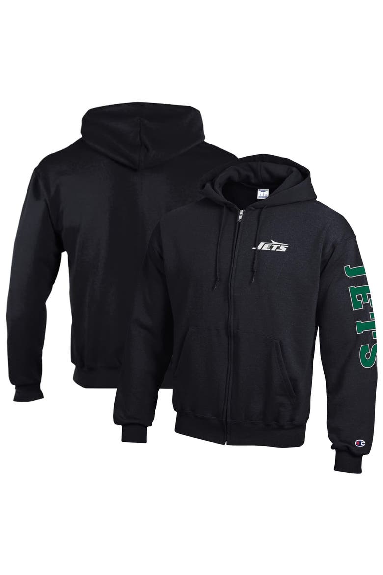 Men's Champion  Black New York Jets Powerblend Fleece Full-Zip Hoodie, Main, color, Black