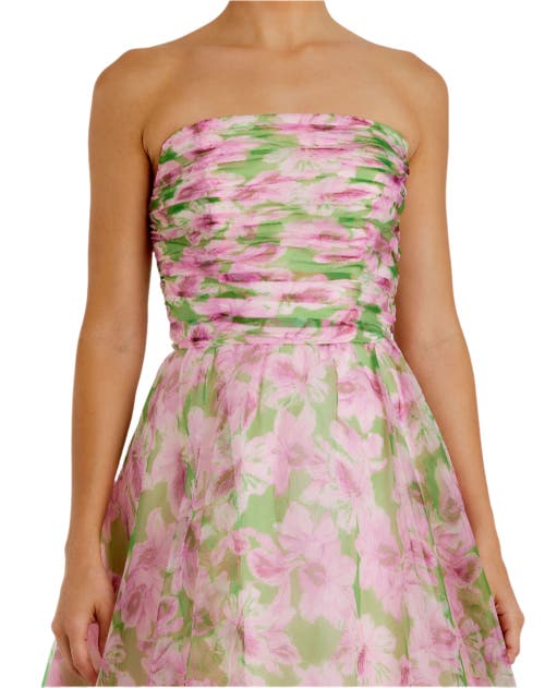 Mac Duggal Strapless Chiffon Gown With Ruffle Detail In Multi