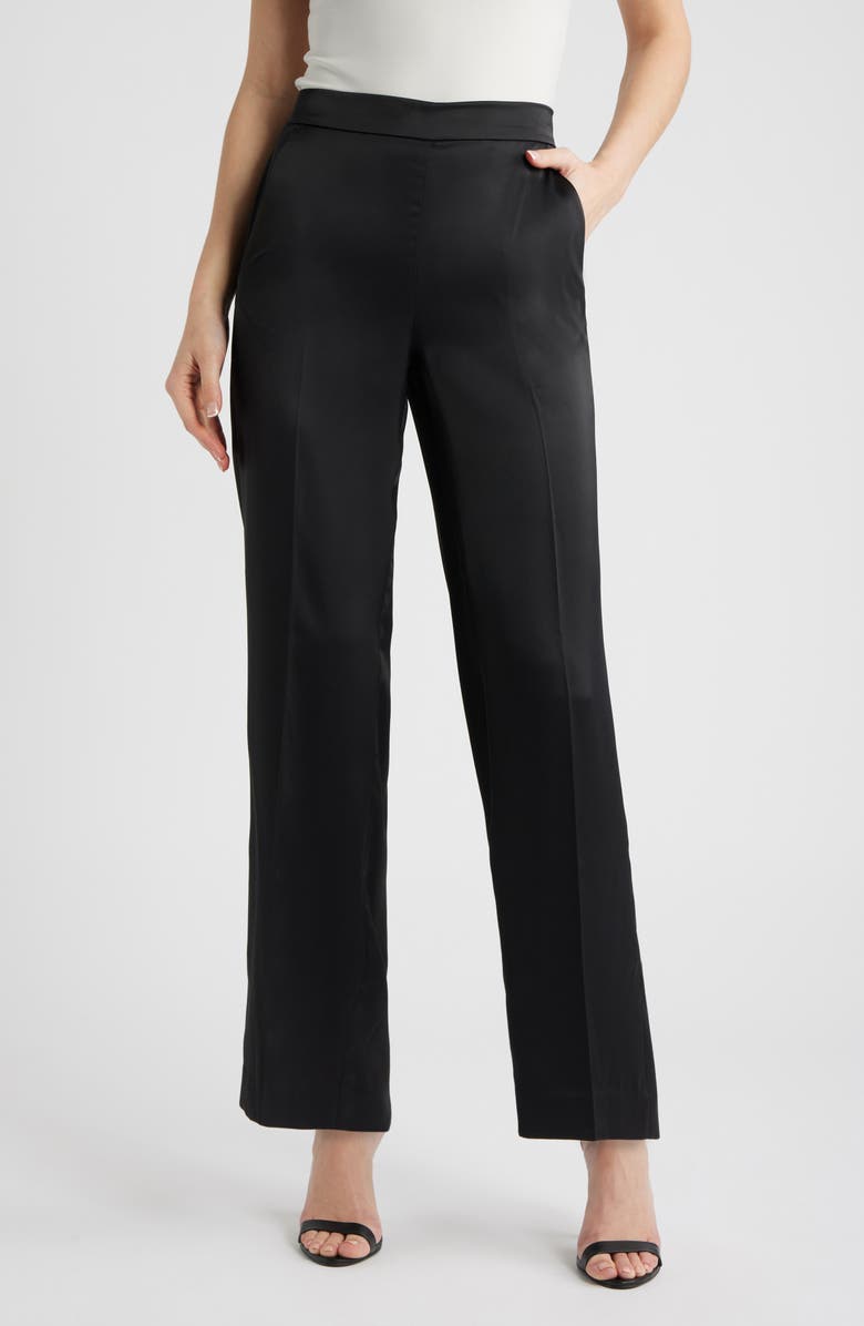 Anne Klein Satin Wide Leg Pants, Main, color, Anne Black