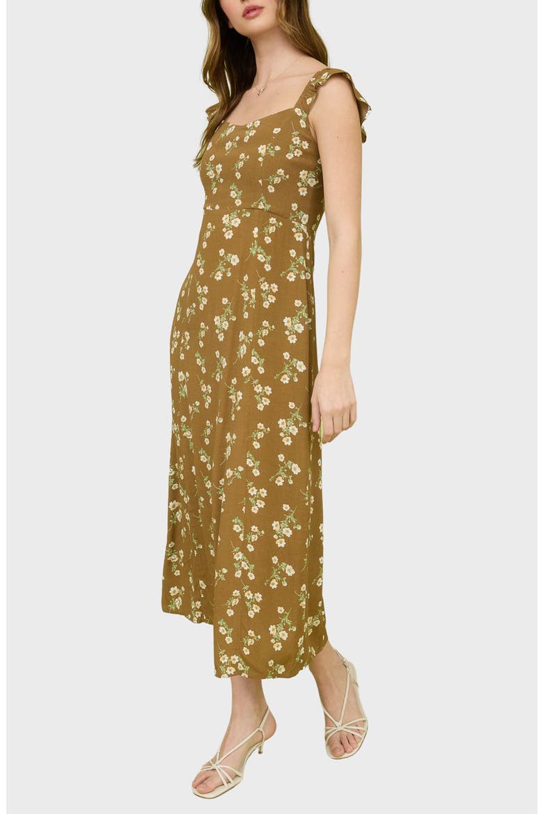Floral Cap Sleeve Midi Dress, Alternate, color, BROWN MULTI