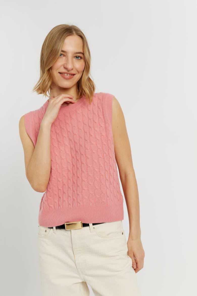 Pure Cashmere Cabled Tank, Main, color, Salmon
