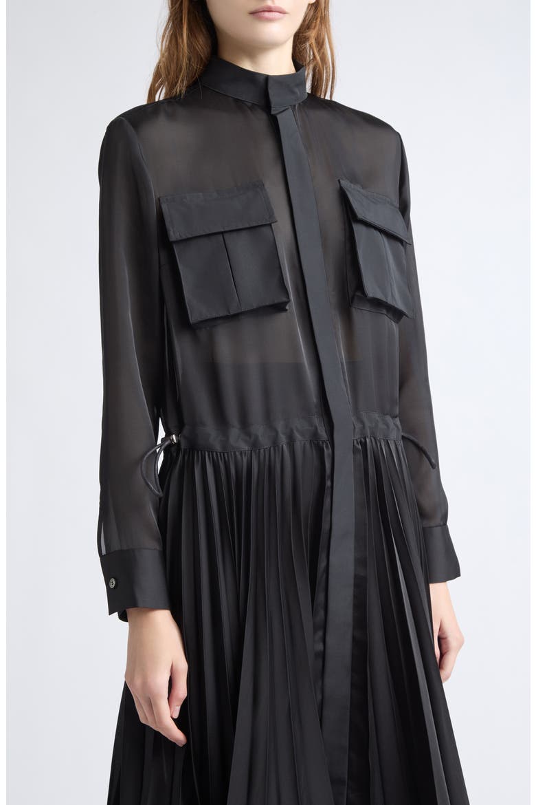 Taffeta Bonding & Satin Pleated Midi Dress, Alternate, color, BLACK