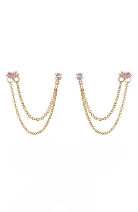 Double Piercing Chain Drop Earrings