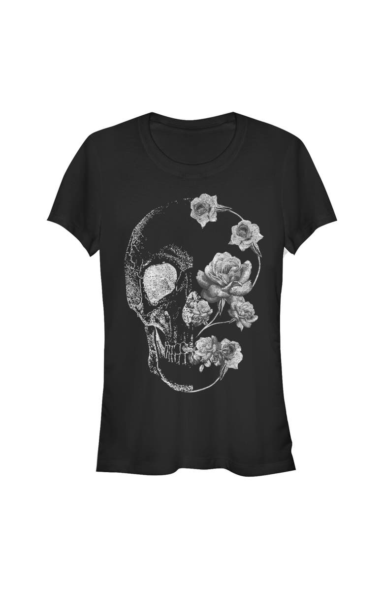 Lost Gods Junior's Lost Gods Distressed Skull Rose Graphic T-Shirt, Main, color, Black