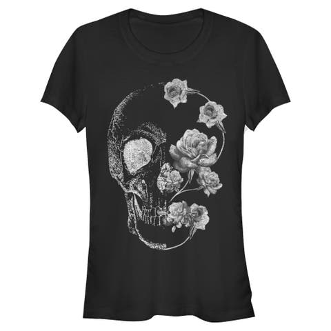 Junior's Lost Gods Distressed Skull Rose  Graphic T-Shirt