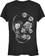 Lost Gods Junior's Lost Gods Distressed Skull Rose  Graphic T-Shirt