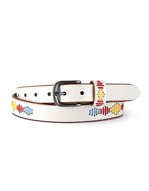 Boho Genuine Leather Stitched Perforated Detail Belt