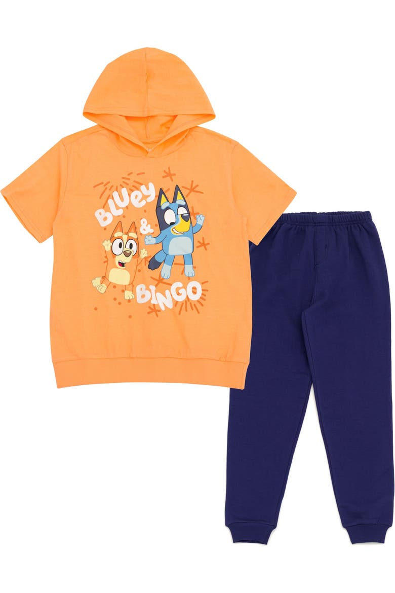 2-Piece Hooded Tee and Joggers Set, Main, color, Orange Bluey Bingo