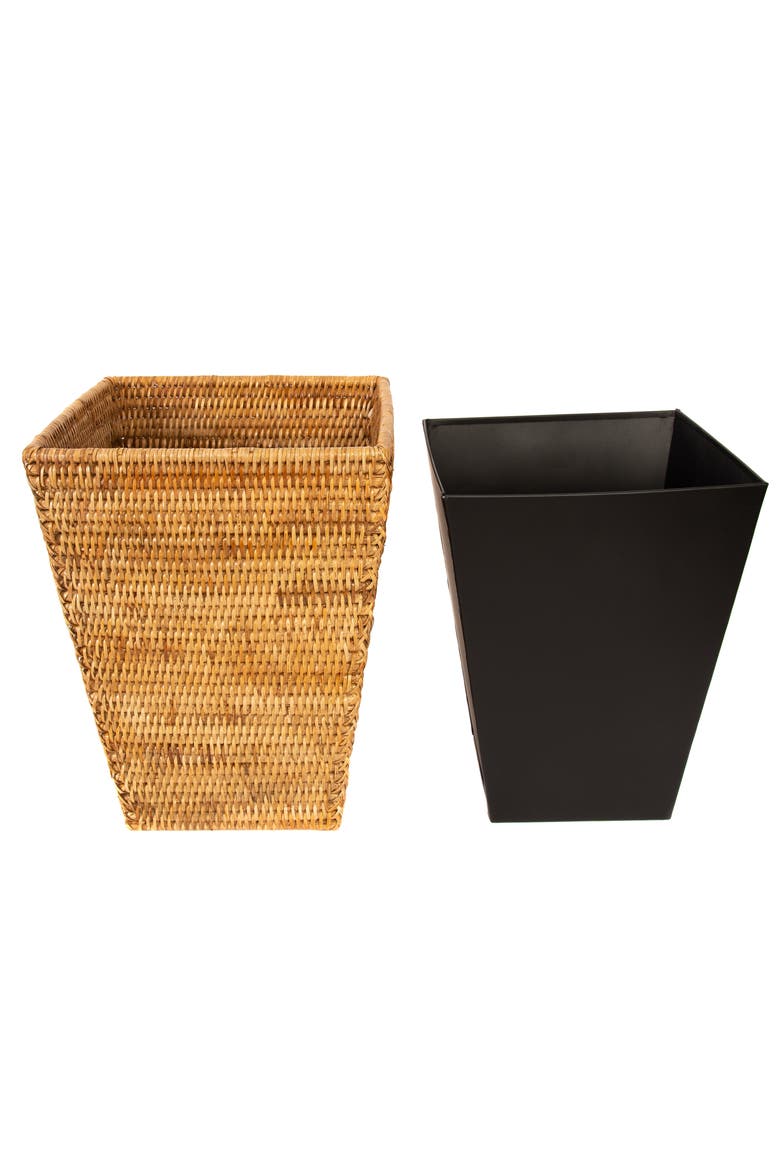 Artifacts Rattan Square Tapered Waste Basket with Metal Liner, Alternate, color, Honey Brown