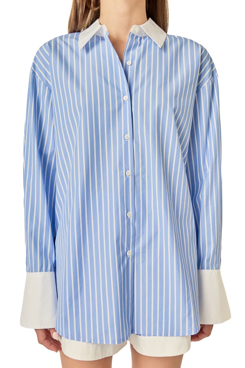 Stripe Oversize Poplin Shirt, Main, color, BLUE/ WHITE STRIPE