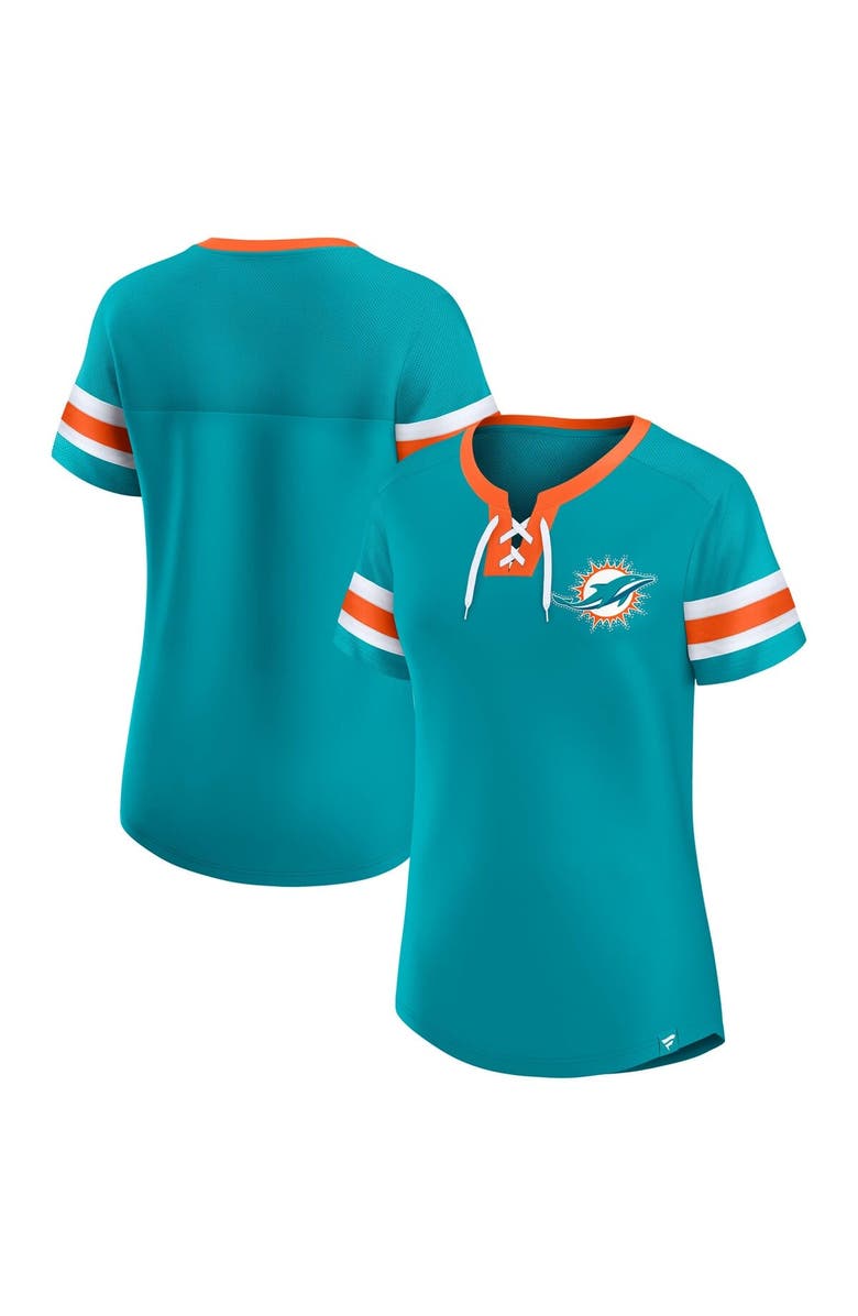 FANATICS Women's Fanatics Aqua Miami Dolphins Bling Athena Lace-Up Top, Alternate, color,
