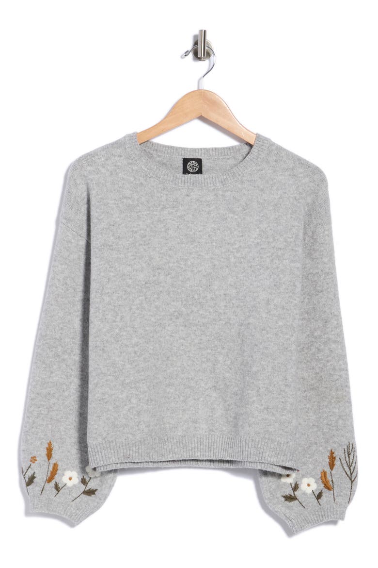 Embroidered Sleeve Sweater, Main, color, LIGHT HEATHER GREY / IVORY