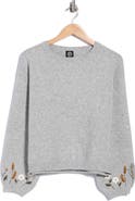 Bobeau Embroidered Sleeve Sweater
