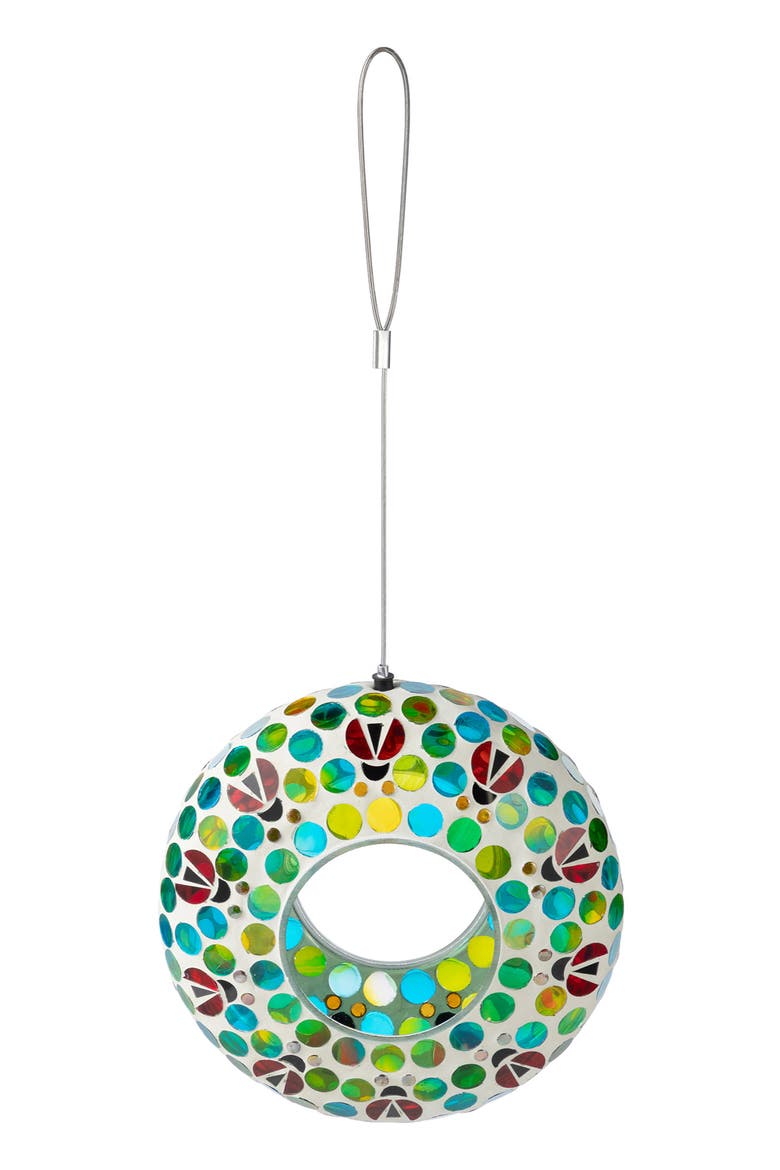 Glass Round Hanging Multi-Color Mosaic Birdfeeders, Alternate, color, Blue