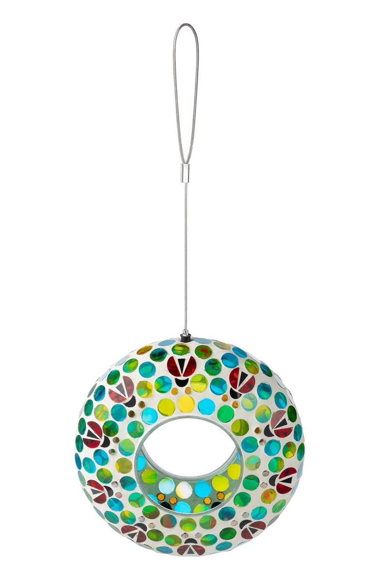 Glitzhome Glass Round Hanging Multi-Color Mosaic Birdfeeders, Alternate, color, Blue