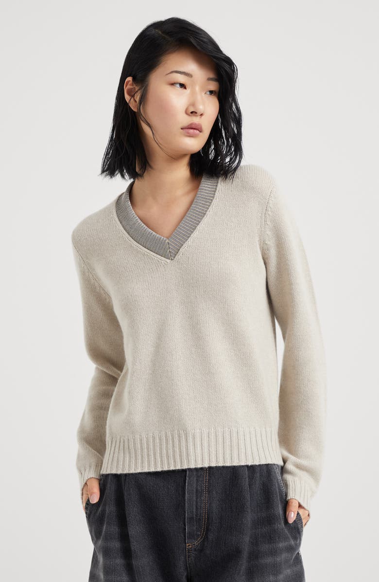 Brunello Cucinelli Cashmere sweater with precious ribbed neckline, Alternate, color, 