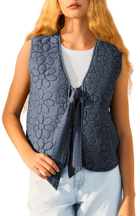 Floral Quilted Denim Vest
