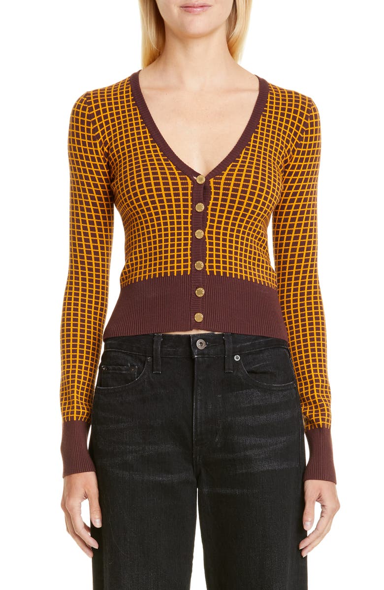 Simon Miller Chiz Check Jacquard Crop Cardigan, Main, color,