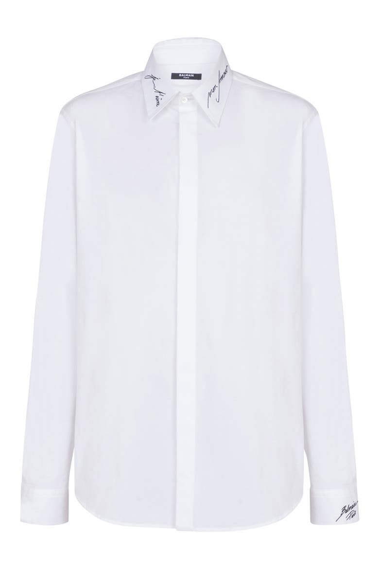 Balmain Love Letter Embroidered Cotton Poplin Button-Up Shirt (Men ...