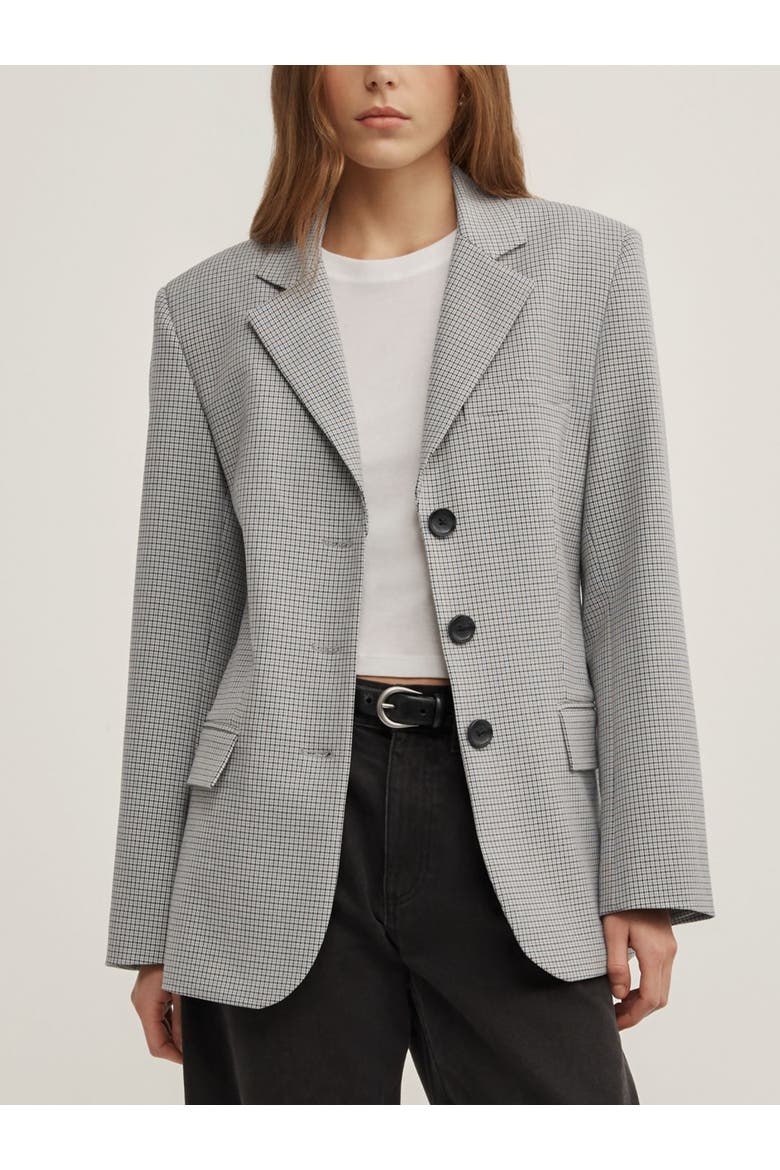 Houndstooth Tailored Blazer, Main, color, Grey Houndstooth