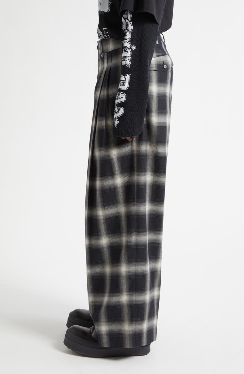 LU'U DAN Triple Pleat Ombré Check Wide Leg Flannel Pants, Alternate, color, Ombre Check