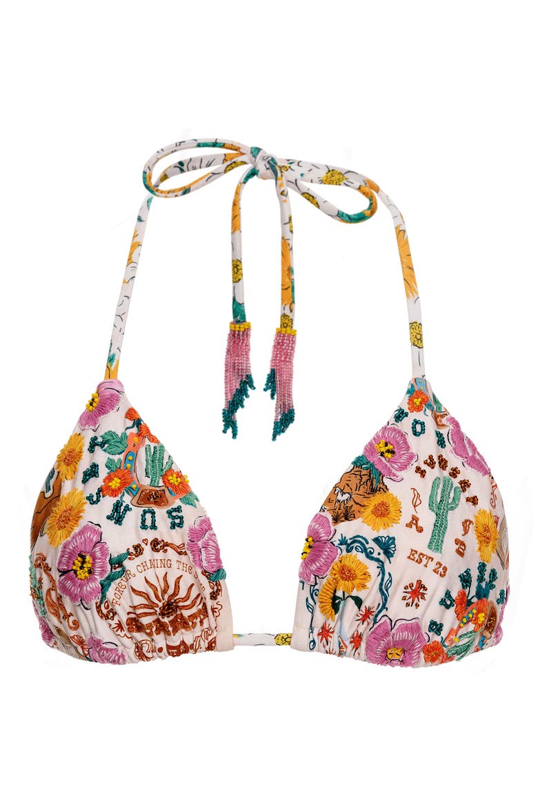 Lolita Nopal Hand Embroidered Triangle Bikini Top, Main, color, IVORY