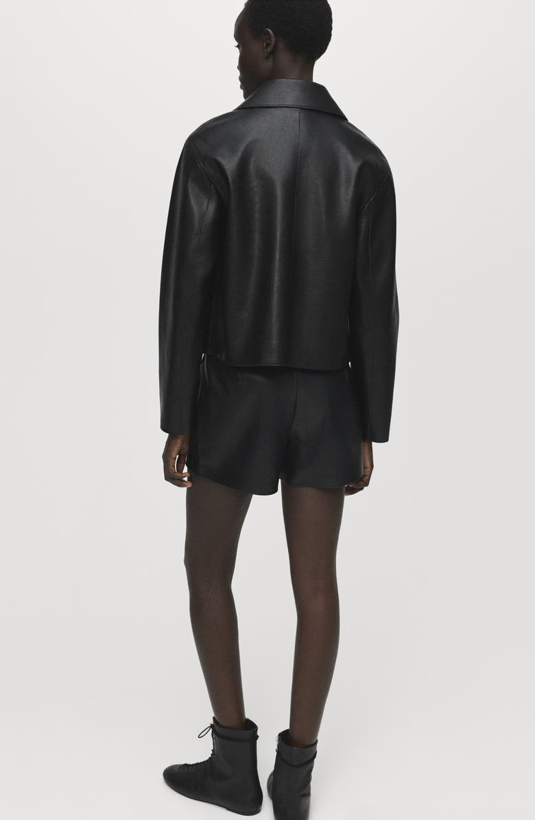 MANGO Wrap Faux Leather Skort, Alternate, color, Black