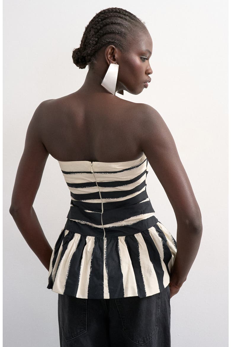 Gathered Strapless Peplum Top, Alternate, color, BLACK