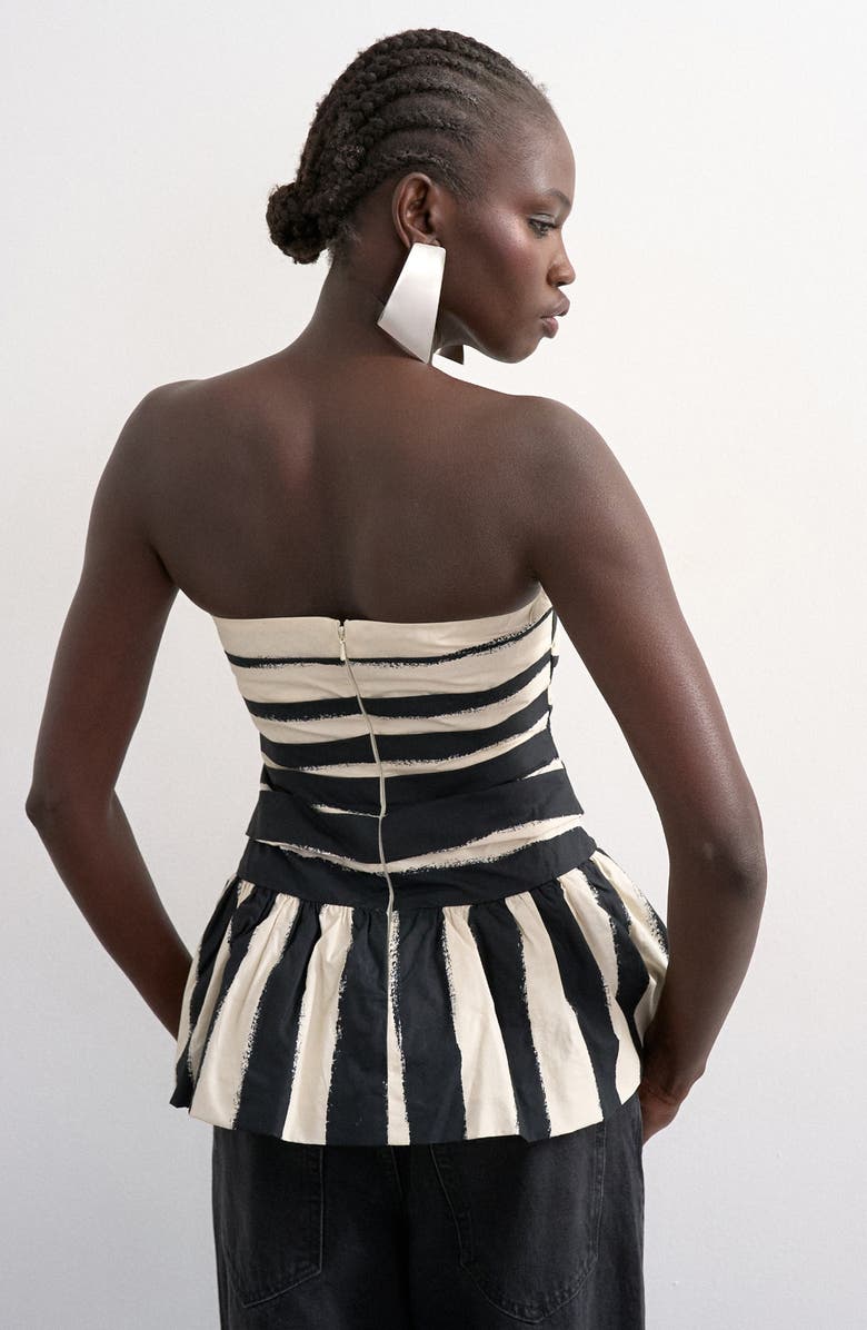 Topshop Gathered Strapless Peplum Top, Alternate, color, Black
