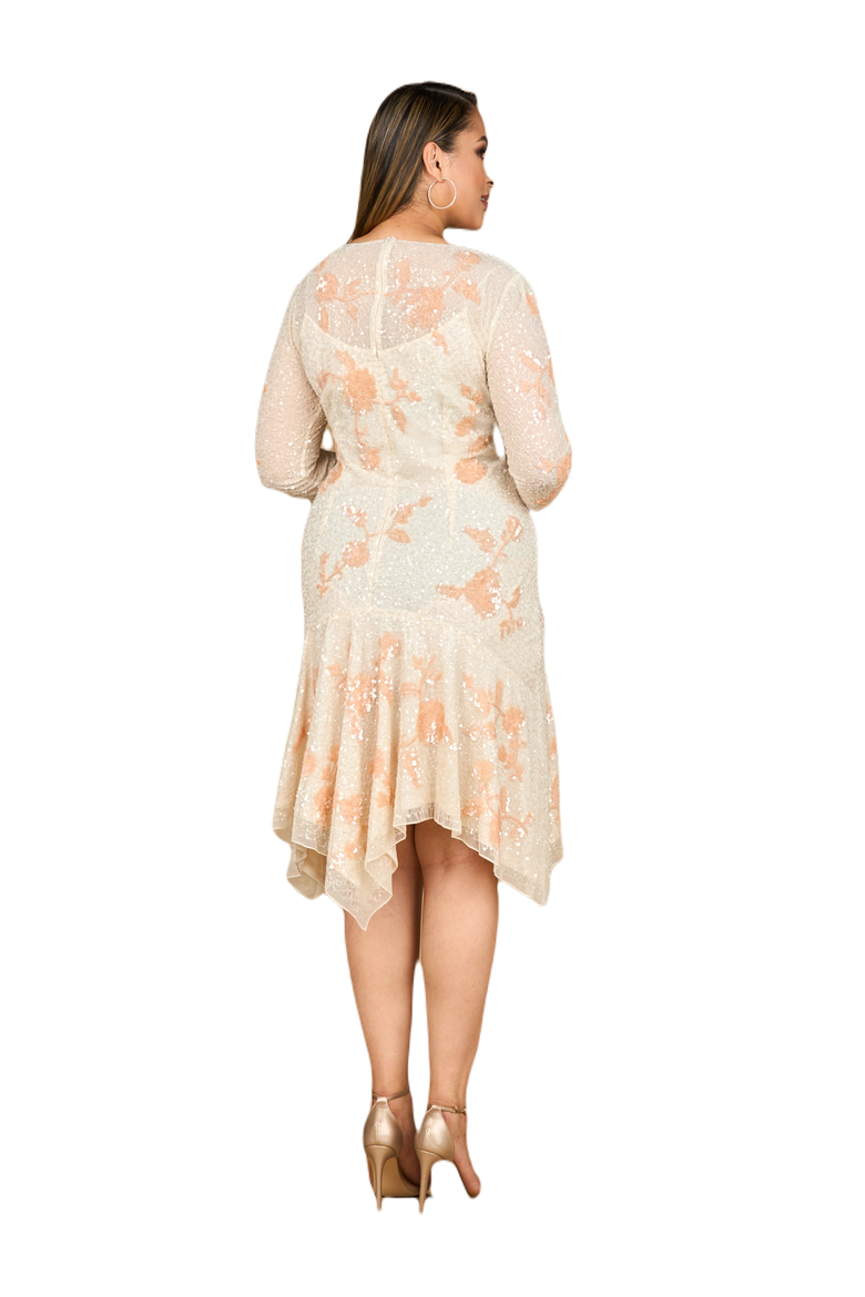 Beaded Midi Dress with Asymmetrical Hem, Alternate, color, Ivory/Blush