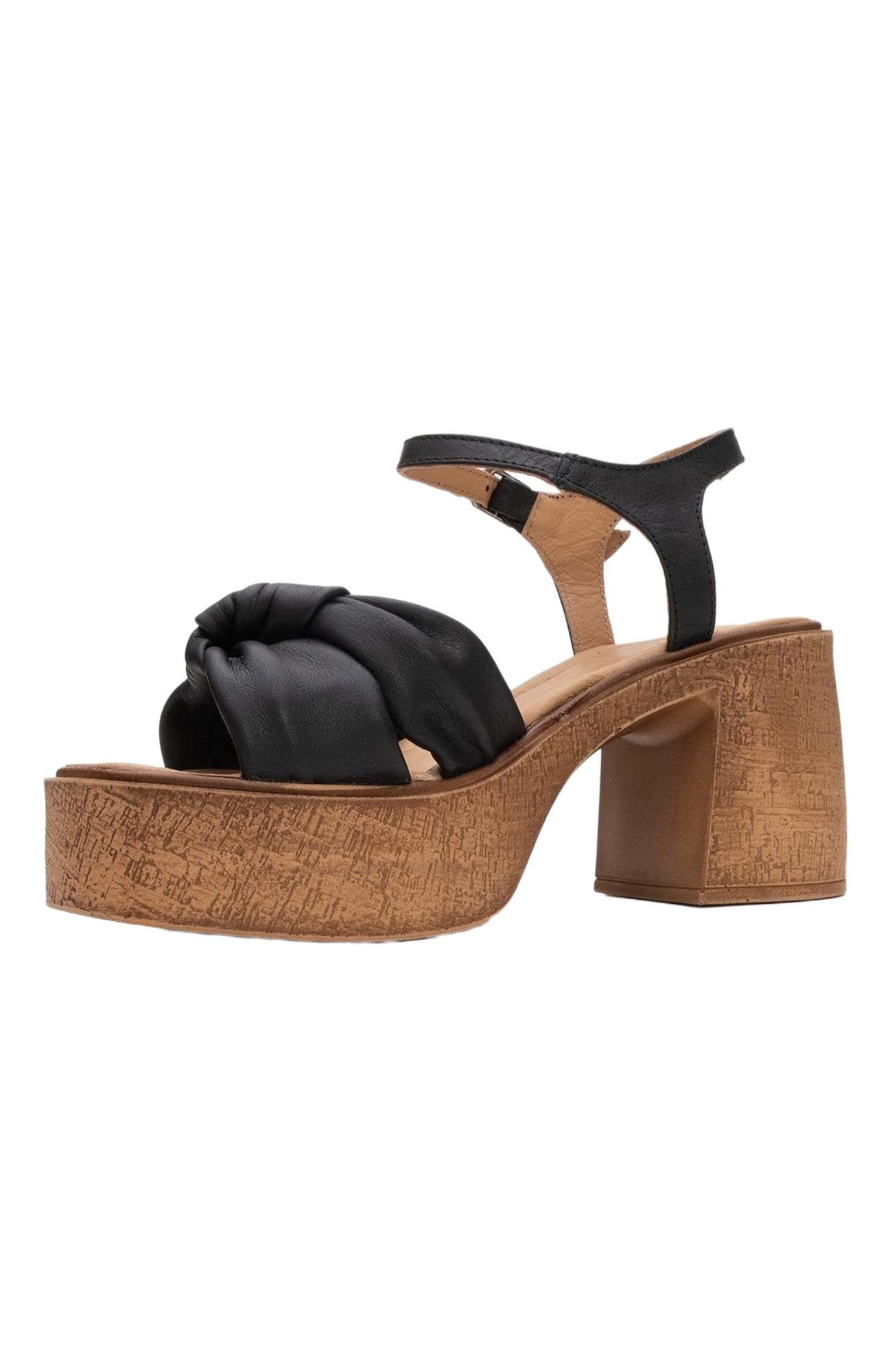 Forever & Always Shoes Tily Platform Wedge Leather Sandal, Alternate, color, Black Leather