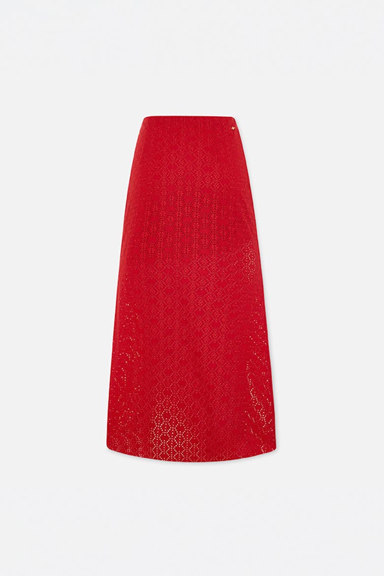 The Broderie Anglaise Edit Embroidered Midi Skirt With Side Slit And Ribbon Tie, Alternate, color, Red
