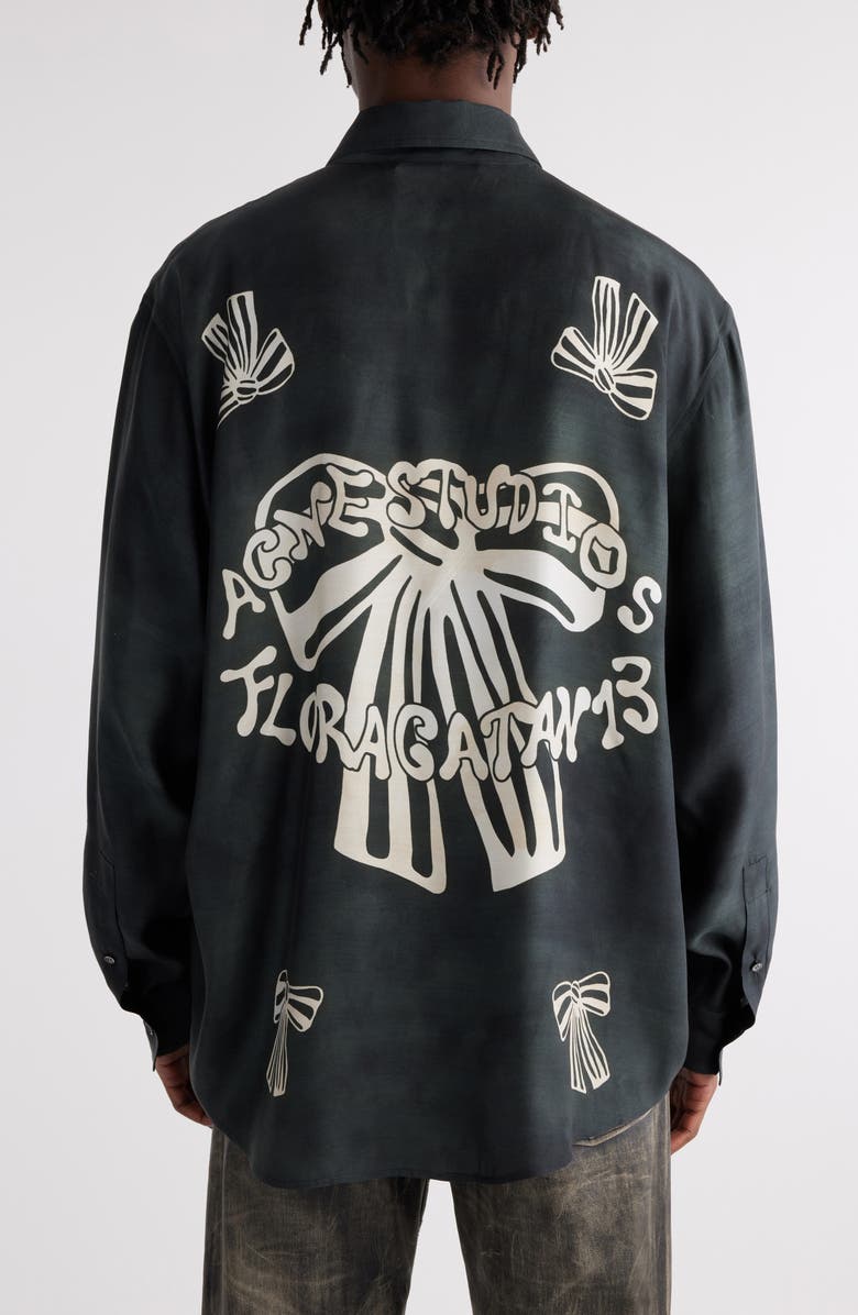 Acne Studios Floragatan 13 Graphic Button-Up Shirt, Alternate, color, Black/ White