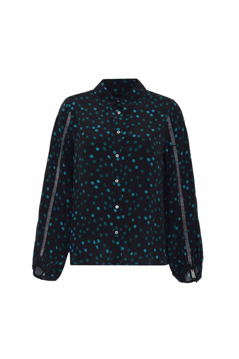 Nike Ruffle Bouffant Sleeve Blouse, Alternate, color, Teal Polka Dot