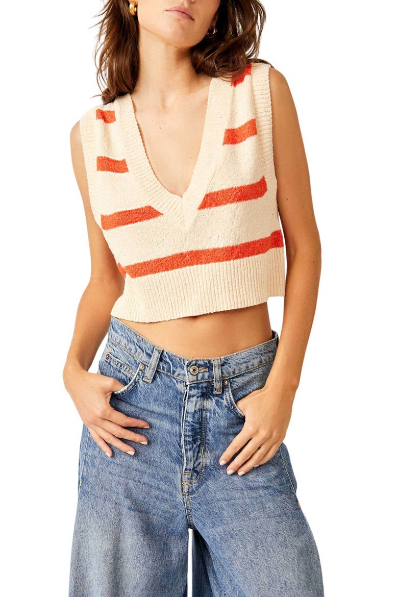 Santa Monica Crop Sweater Vest, Main, color, PROSECCO POLLEN COMBO