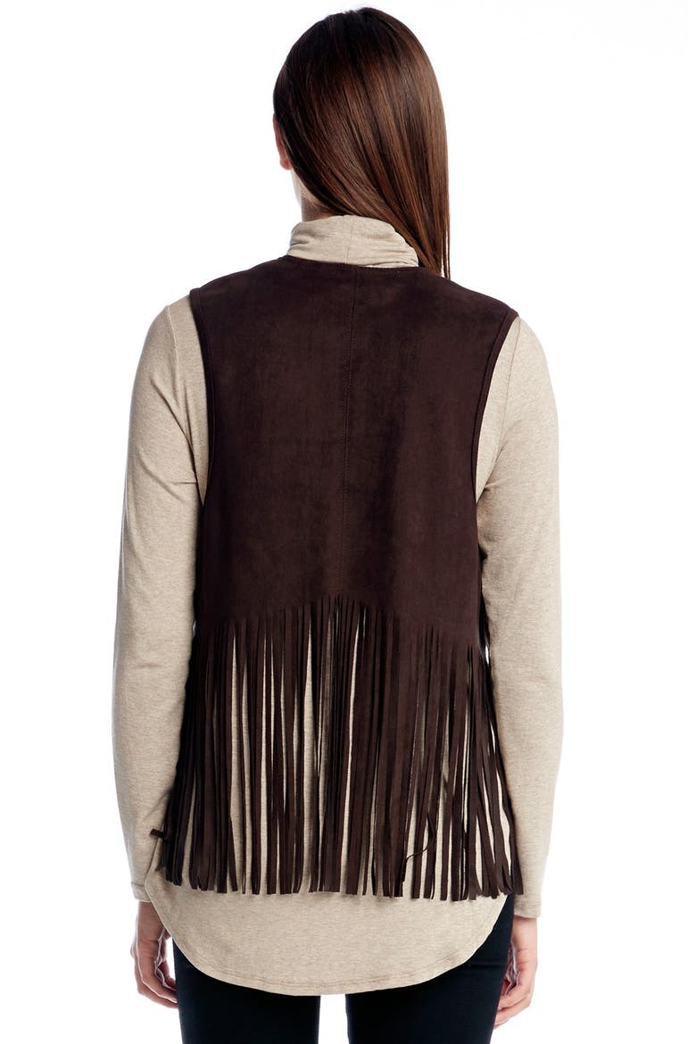 Faux Suede Fringe Vest, Alternate, color, BROWN