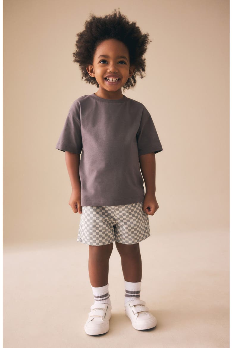 Kids' Checkerboard Cotton Twill Shorts, Alternate, color, GREY