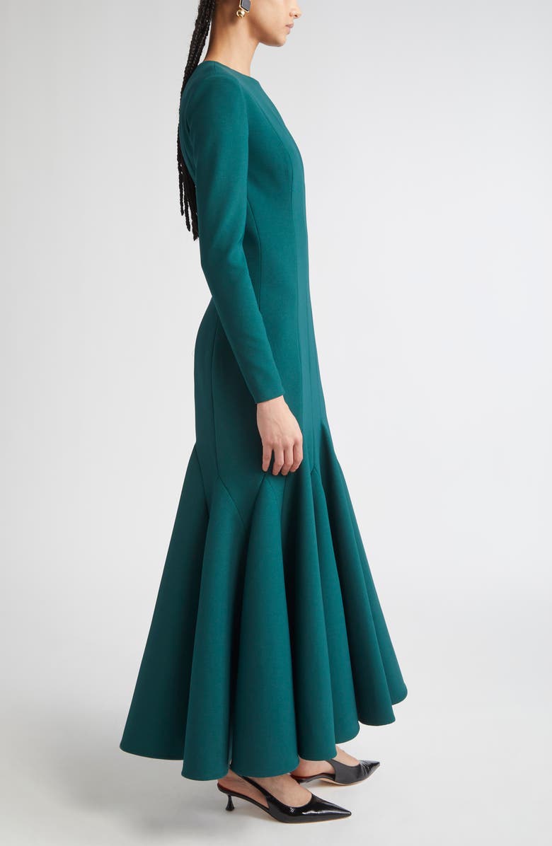 Carolina Herrera Long Sleeve Fit & Flare Dress, Alternate, color, Pine Green