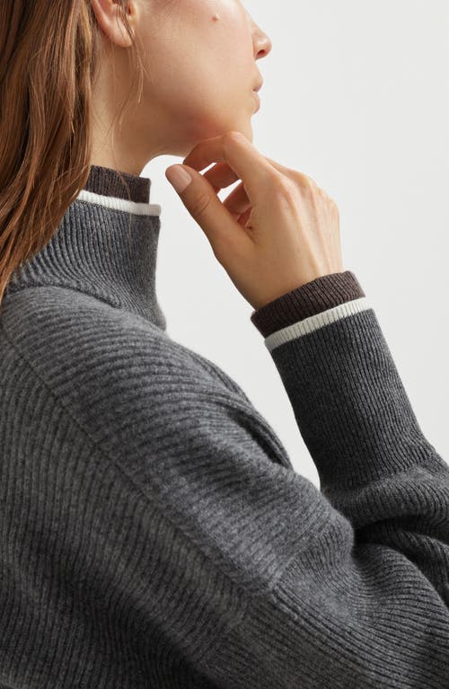 Brunello Cucinelli High-neck Ribbed-knit Mini Dress In Gray