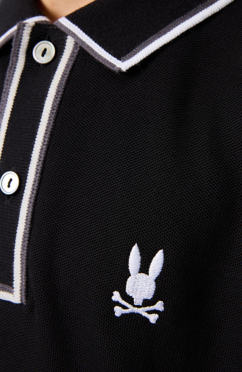 Psycho Bunny Kids' Kent Tipped Long Sleeve Cotton Polo, Alternate, color, Black